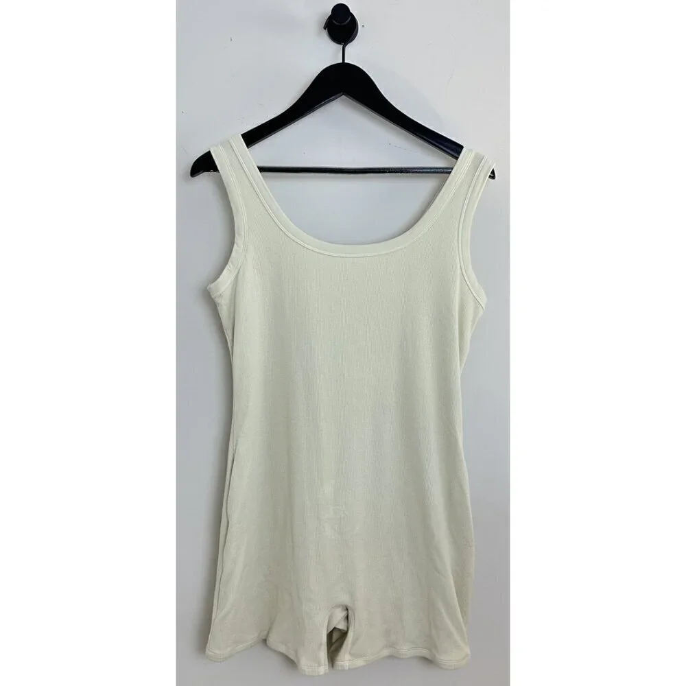 SKIMS Rib Stretch Cotton Romper in Bone Size 3X